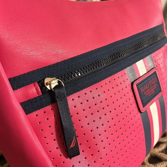 Nautica Vibrant Pink Crossbody Bag with Navy Accents - Picture 6 of 14